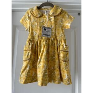 Kate Quinn Short Sleeve Peter Pan Apron Dress 70s Bold Ditsy Organic 18-24M NWT